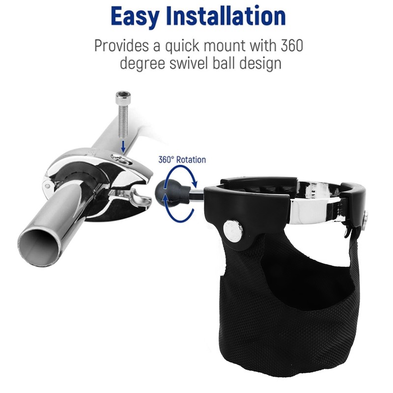 Motorcycle Cup Holder 360° Swivel Ball Mount Drink Water Bottle