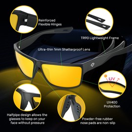 TOREGE Polarized Sunglasses Women Men for Night Driving Sun Glasses Sports Baseball Cycling Running Fishing TR26 (Black Frame & Night Lens)