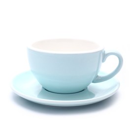 Coffeezone Double Espresso Coffee Cup and Saucer Free Pour Coffee or Small Cappuccino, New Bone China for Coffee Shop and Barista (Glossy Light Blue, 5 oz)