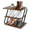 RUNJIMY 3-Tier Shoe Rack, Rustic Wood Look Shoe Organizer with