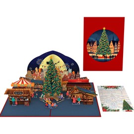 Three Dee Cards - German Christmas Market 3D Special Pop Up Greeting Card for Daughter Son In Law Husband Wife Brother Sister Mum and Dad Family Holiday Pop-up