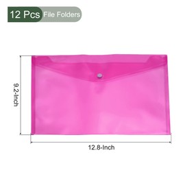 YOKIVE 12 Pack File Folders, Clear A4 Files Envelope | Plastic Document Pockets with Snap Button, Great for Office(Pink)
