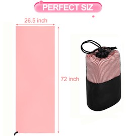 Faswin 2 Pack Hot Yoga Towel, Super-Absorbent Soft Microfiber Yoga Mat Towels, Mat-Sized Non Slip Yoga Towel for Bikram Pilates Fitness, 72" x 26.5", Pink