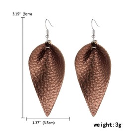CHUNYANAN Boho Elegant Lightweight Black Genuine Real Leather Geometric Dangle Drop Earrings for Women Petal Leaf Feather Teardrop Earrings Jewelry Gift (1Brown Leather Earring)