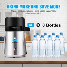 DCHOUSE - DC House Máquina de agua destilada de 1 galón, destilador de agua de acero inoxidable para encimera del hogar, purificador de 1...