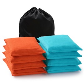POTIVE Cornhole Bags Set of 8 Regulation Corn Hole Bean Bags for Cornhole Game, Professional Weather Resistant Corn Hole Bags with Tote Bag(Light Blue/Orange)