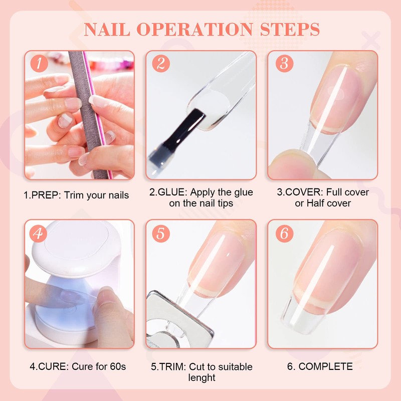 YSUVIN Nail Tips, Pack of 240 Fake Nails, Transparent, 12