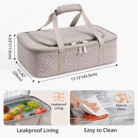 MIAOJIE Insulated Casserole Carrier - Rectangular Texture Portable Casserole Carrier for Hot or Cold Food Lunch Tote Warmer or Cooler Bag, Lasagna Lunch Bag for Parties- Fits 9" x 13" Baking Dish-Grey