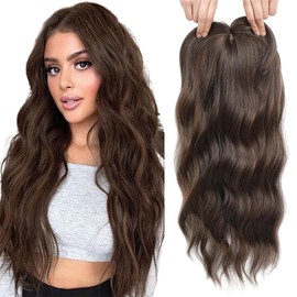 20inch Wavy Synthetic Hair Topper, Wavy Closure for Thinning Hair, Large Base 7"x7" Wavy Extensions for Women, Handmade Natural Hairline Synthetic Pieces