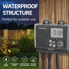 TiFFCOFiO New Digital Outdoor Timer Waterproof, Dial Programmable Method, Outdoor Pool Pump Timer with 2FT Extension Cord, 2 Grounded Electrical Outlets for Lights, 6 Sets of Programs, 15A/1875W