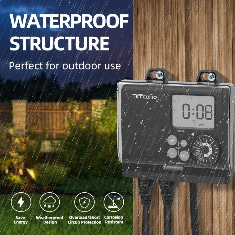 TiFFCOFiO New Digital Outdoor Timer Waterproof, Dial Programmable Method, Outdoor