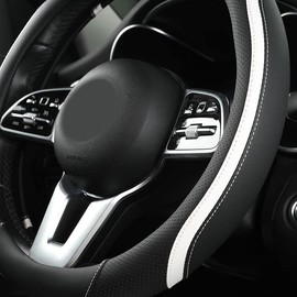 Funda para volante de coche, funda de piel para volante de coche, universal, de 14.5 a 15 pulgadas, de microfibra antideslizante, transpirable, para hombre, mujeres (color blanco y negro)