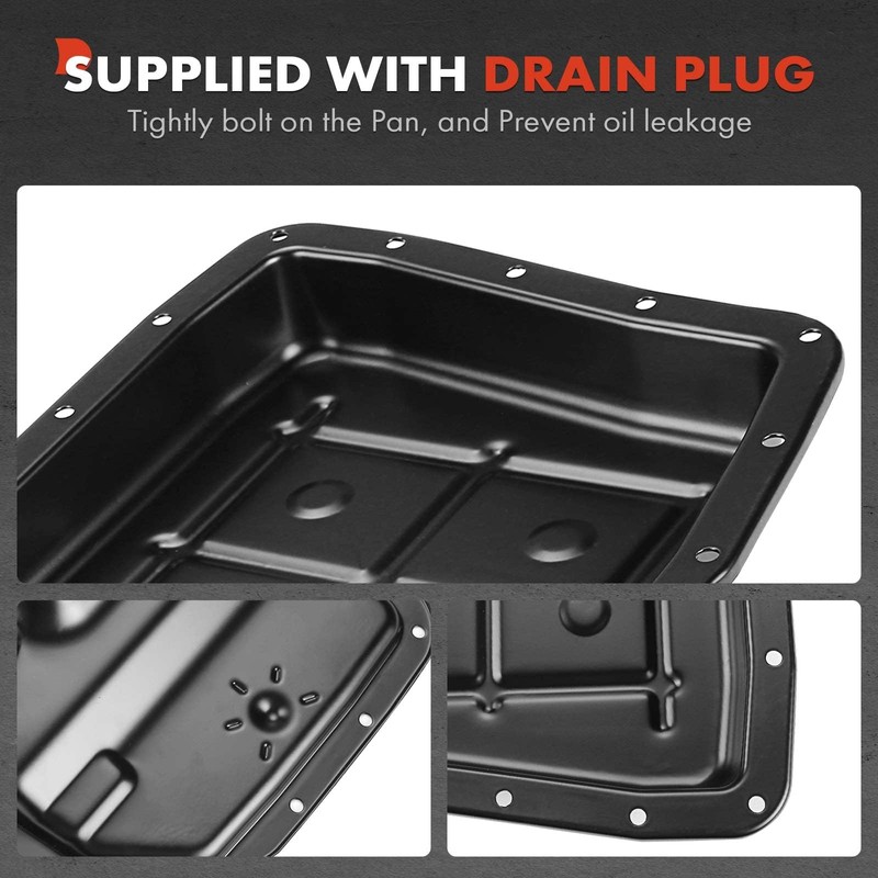 A-Premium Transmission Oil Pan with Drain Plug Compatible with Ford