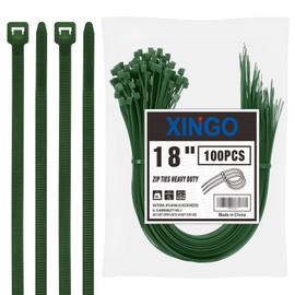 XINGO 18 inch Garden Green Zip Ties Heavy Duty (100 Pack), 60lb Tensile Strength, UV Resistant Cable Ties for indoor and outdoor use