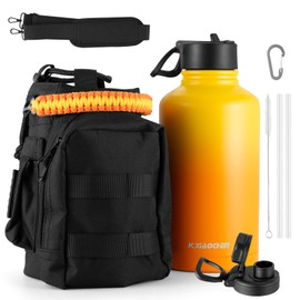 KXIAOCHEN 64oz Water Bottle with Sleeve,Stainless Steel Water Bottle with Carrier Bag,2 Lids (Straw and Handle Lid),Wide Mouth Metal Water Bottles Keep Hot and Cold, Triple Walled