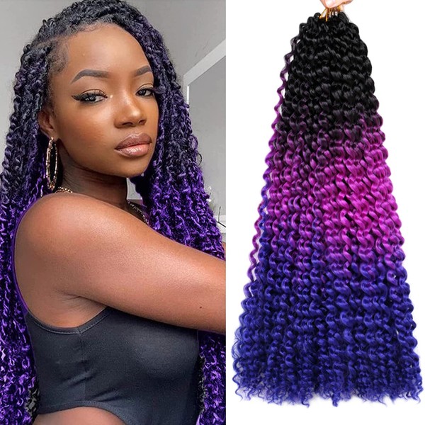 Passion Twists, 18 Inch 7 Packs Water Wave Crochet Braids, Passion Twist Crochet Hair, Hair Extensions Passion Twist Braiding Hair (18 Inches, Black/Purple/Blue)