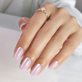 SHANGMENG Pink Cat Eye Press on Nails Square - Soft Gel Valentine Press on Nails Short for Women Gift, Fit Perfectly & Natural Stick on Nails with Glue in 16 Sizes - 32 Reusable Fake Nails, Light Pink