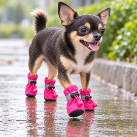 Waterproof Dog Boots for Small Dogs & Puppies – Anti-Slip Paw Protection with Adjustable Drawstring for Rainy Day Walks