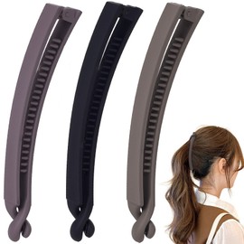 Mxxipp 3pcs French Banana Clips, Non-Slip Classic Large Hairstyle Claws, Fish Shaped Double Combs Hair Holder for Women Curly Straight Long Thick Thin Hair- Purple & Dark Coffe & Black