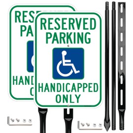 2Pack Large Reserved Parking Sign 52" Metal Stakes, Handicap Parking Sign with Picture of Wheelchair, 14"x10" Reflective Aluminum