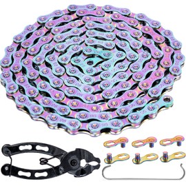YBEKI Bicycle Chain 9-Speed Colour Bicycle Chain 1/2 x 11/128 Length 116 Links with 2 Pairs of Chain Lock