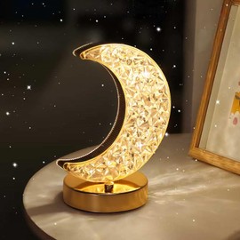 Piker Moon Table Lamp, 3 Color Modes and Stepless Dimmable Touch Control Rechargeable Night Light, Crystal Lamp for Bedroom Nightstand Living Room Desk Home Decor