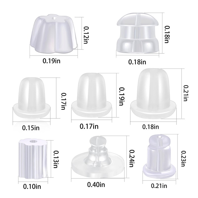 850 Pcs Rubber Earring Backs for Studs 8 Styles Clear