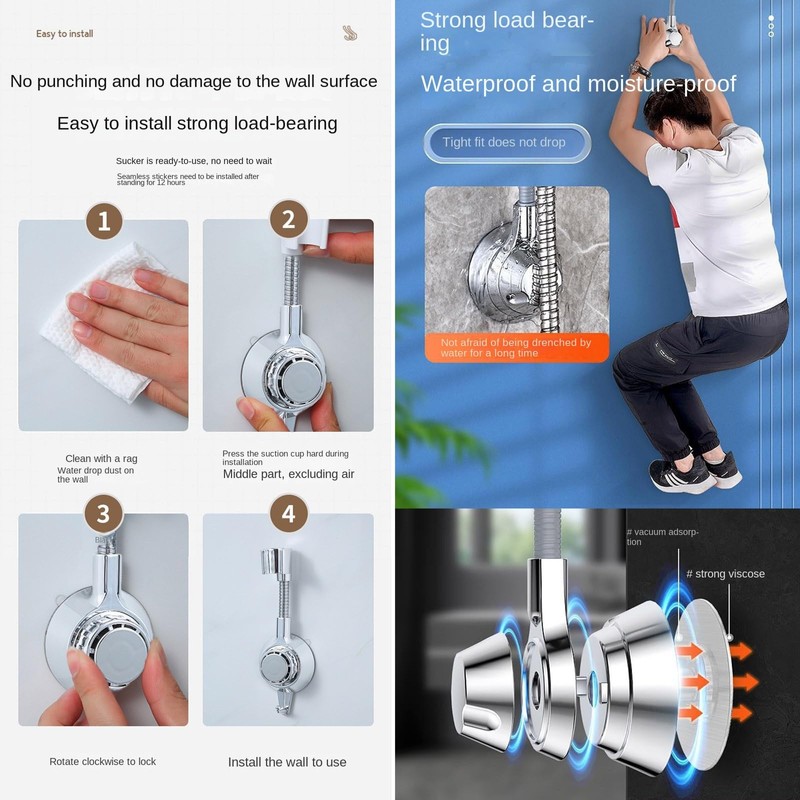 Shower Head Showerhead Holder Bracket Suction Cup Wall Mount Adjustable