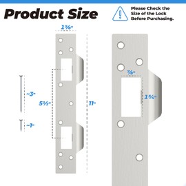 U 10385 Door Strike Plate Reinforcement Plate for Use with 5-1/2” to 6” Hole, Door Strike Plate Double Holes for Exterior Interior Door Deadbolt Fix Door Frame Door Jamb, Steel, Satin Nickel, 1 Pack
