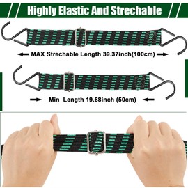 Saintrygo 8 Pcs 40 Inch Adjustable Flat Bungee Cords with Hook Heavy Duty Elasticity Long Bungee Straps 1 Inch Width Latex Straps Anti Rust Metal Buckle Luggage Rope (Green Black, Blue Black)