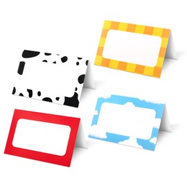 48pcs Cartoon Story Food Labels Signs, 6x4.6in 4 Style Cartoon Story Theme Name Setting Card Folded Table Place Labels for Cartoon Story Birthday Decorations Party Supplies