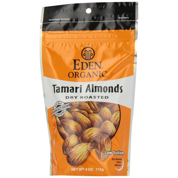Eden Organic Tamari Almonds, Dry Roasted, 4-Ounce Package (Pack of 3)