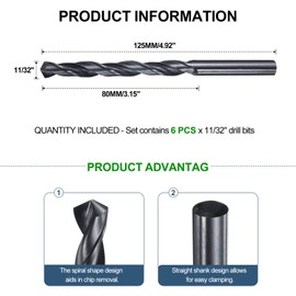 METALLIXITY Drill Bit (11/32") 6Pcs, 4241 High-Speed Steel Straight Shank Nitriding Black 118° for Wood Plastic Iron Copper Aluminum Low Soft Metal