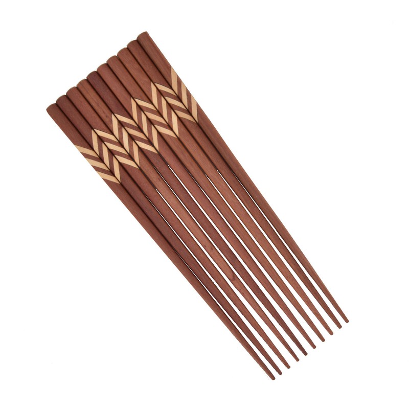 Wooden Chopsticks Japanese Style Rectangular Red Sandalwood Inlaid Boxwood Reusable