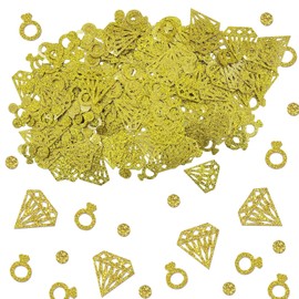 100Pcs Glitter Engagement Table Confetti, Wedding Table Confetti, Engagement Party Decorations with Diamond, Ring, Round Paper for Engagement Party Glitter (Gold)
