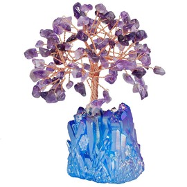 Mookaitedecor Amethyst Crystal Tree with electroplated colourful quartz base and wrapping with copper wire, beautiful symbol for wealth and happiness, family office decoration