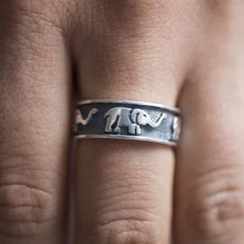 MATERIA by Matthias Wagner Elephant Ring 925 Silver Women's Band Ring 7 mm African Antique, Sterling Silver