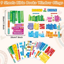 Books of The Bible Window Clings Back to School Window Stickers Christian Bible Glass Decals Religious Educational Classroom Decorations for VBS Sunday School Church Home Decor Supplies 9 Sheets