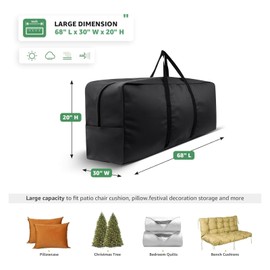 Outdoor Cushion Storage Bag 420D Waterproof Rectangular, Extra Large Outdoor Patio Cushion Storage Bag, with Zipper and Handles 48" L x 22" H x 15" W Black (1 Pack)