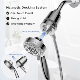 SANYCASA Filtered Shower Head with Handheld, Magnetic Docking System, High Pressure Handheld Shower Head with KDF Filter for Hard Water, 6 Spray Modes, Easy Installation – CP
