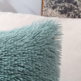 Miulee Set of 2 Cushion Covers, Artificial Fur, Decorative, Cuddly, for Sofa Cushion, Plush Cushion, Cuddly Couch Cushion, Super Soft, Fluffy Cushion Cover for Sofa, 40x40 cm, Water Blue