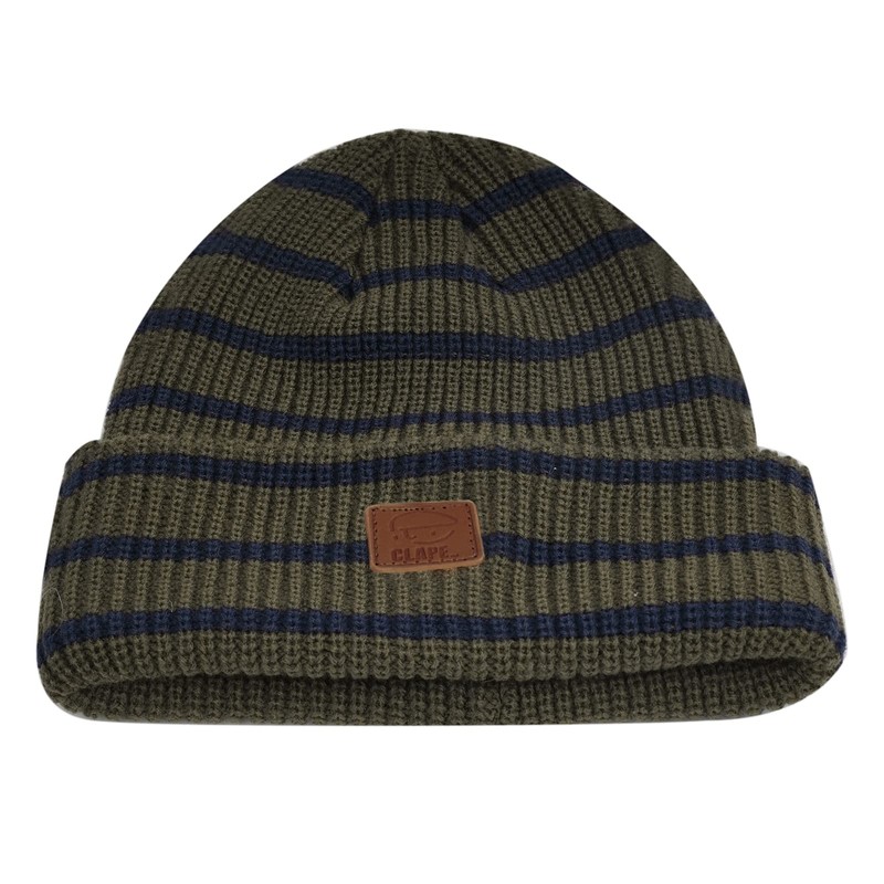CLAPE Unisex Leather Patch Beanie Knitted Hat Soft Warm Beanie