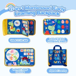 dashfor Busy Board for Toddlers, Montessori Sensory Toy Ages 1-4, Educational Learning Toys for 2 3 4 Year Old, Activity Board for Fine Motor Skills, Boys Dinosaur Toys for Car Airplane Travel