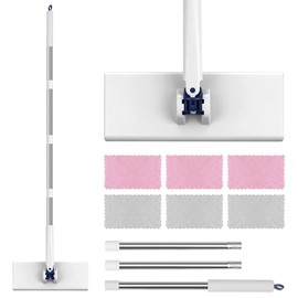 Snap Grip Mini Mop with 6 Washable Pads, Dust Mop Household Items for Wall Window Ceiling, Lazy Dry Wet Mops for Floor Cleaning for Home Kitchen Bathroom, Zero-Touch Flat Floor Mops with 47" Handle