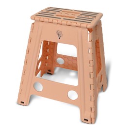 Inspired Living 18" Step Stool, Folding Step Stools for Adults, Plastic Foldable Step Stools Kids, Holds Up to 330 lbs, Collapsible Folding Stool for Kitchen, Bathroom, Bedroom - Blush/Grey
