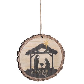 P. Graham Dunn A Savior is Born Nativity Scene Wood Tree Bark 4 inch Christmas Tree Ornament