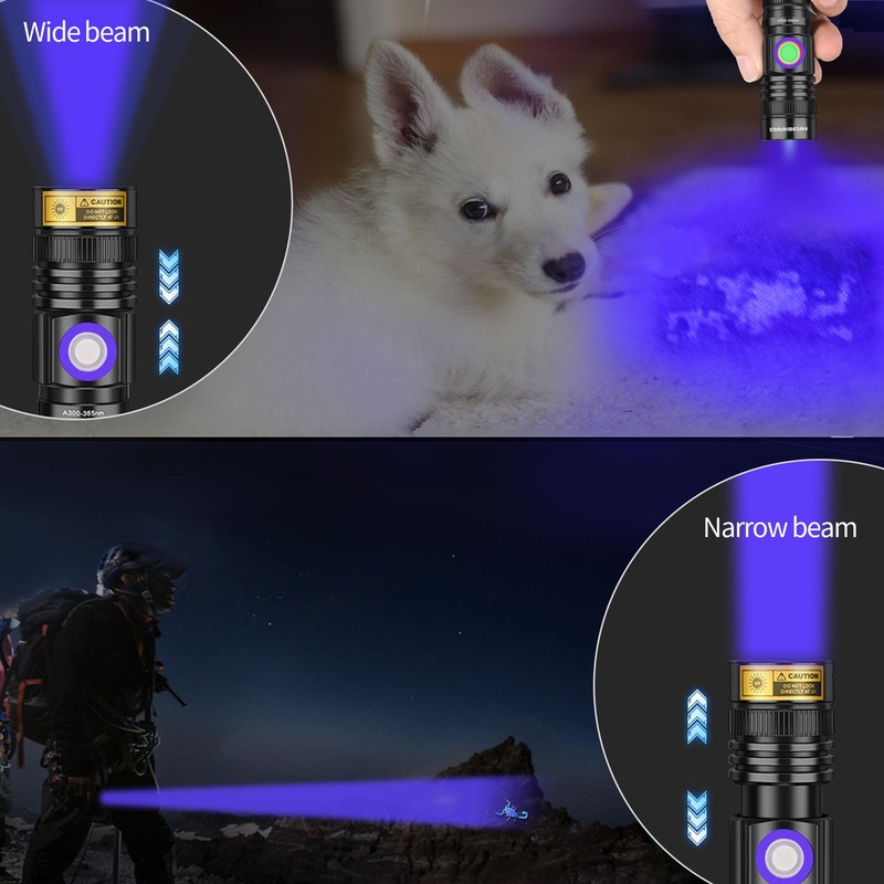 DARKBEAM 365nm UV Flashlight Rechargeable Black Light - Powerful LED