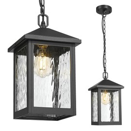 FEMILA Dusk to Dawn Outdoor Pendant Lights for Porch, 14.5" Mondern Pendant Hanging Light Fixture for Porch, Front Door, Kitchen Island, Adjustable Height, 4FYX101HL PC BK SW
