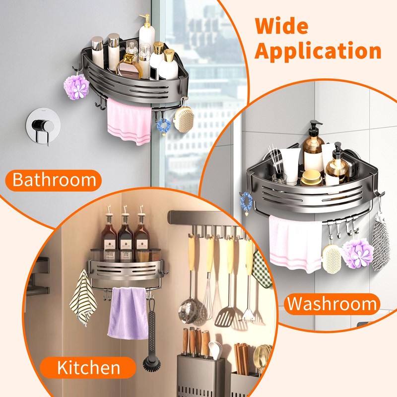 OKEJUNYE Corner Shower Caddy Suction Cup, Shower Shelves Organizer for