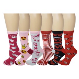 Sumona 6 Pairs Women Colorful Fancy Crazy Design Soft & Stretchy Novelty Crew Socks (Valentines Day)